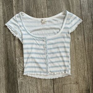 Striped Blue and White Button-Up Top